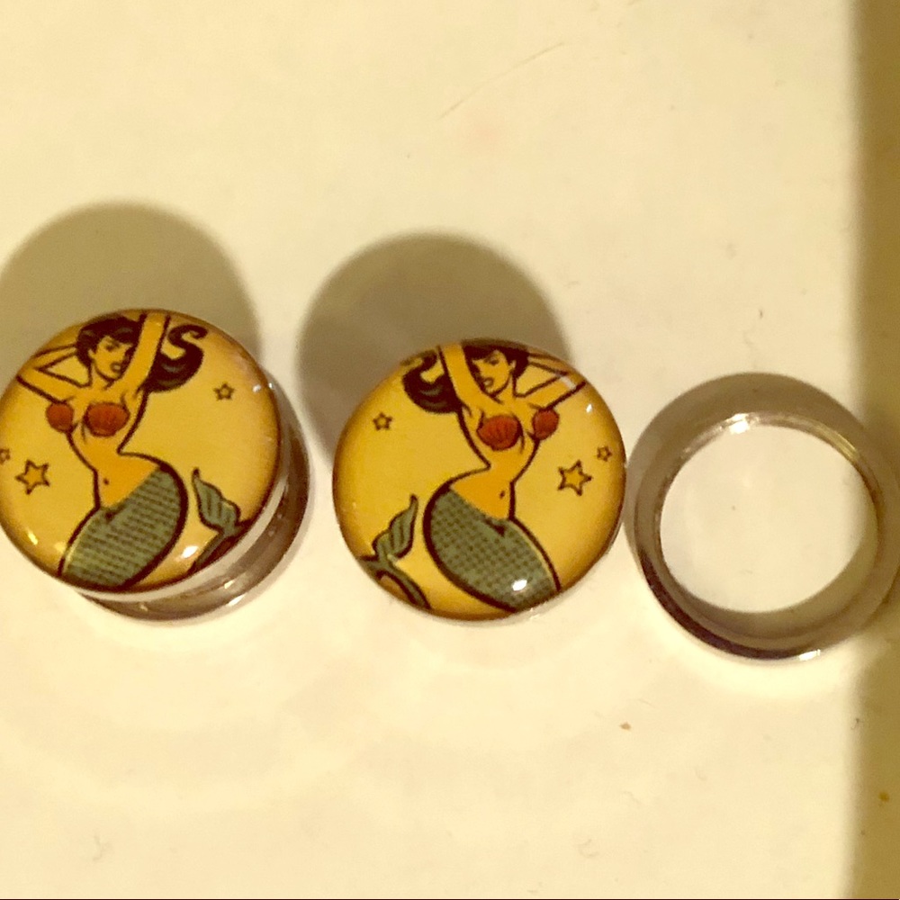 1/2” 12mm vintage mermaid steel plugs gauges